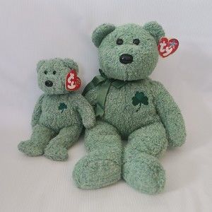 Ty Beanie Buddies St Patrick's Day Irish Shamrock Teddy Bear Plush Lot of 2